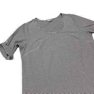 pima J.Jill Striped Pima Cotton Blend Dress Women 2X Roll Tab Sleeve Black White